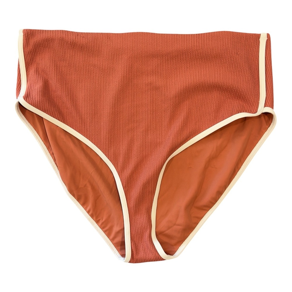 CALIA Womens XXL Burnt Orange Ribbed High Waisted Bikini Bottoms Contrast Trim